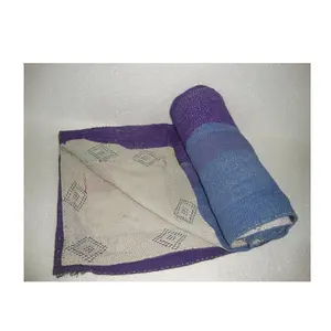 Ince Vintage Kantha yorgan el dikişli pamuk yorgan Bohemian yatak örtüsü battaniye atmak hint el yapımı çanta % 100% pamuk