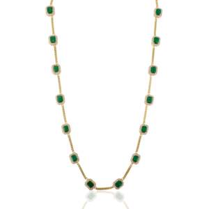 14K White Gold Octagon 6.2 Ct Emerald Cut Emerald & Natural Diamond Halo Vintage Link Necklace - Product Image 2