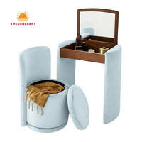 Conjunto de tocador esquinero moderno esencial - Mesa de maquillaje de madera de roble para niñas con espejo y silla - Suministro económico