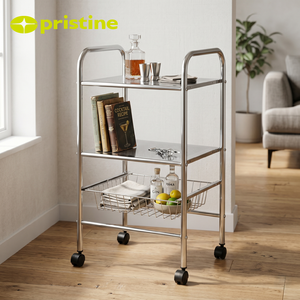 Carrito de almacenamiento metálico de 3 niveles con ruedas para baño, diseño minimalista, organizador metálico rodante, forma rectangular - Product Image 5