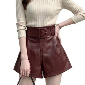 Women Natural Spandex/Polyester Eco-Friendly Pleated Casual Shorts Vintage Natural Waist All-Match Solid Color Loose - Product Image 1
