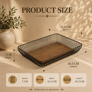 Artisan Wooden Base Metal Wire Storage <b>Tray</b> Premium Rectangular Organizer Rustic Serving <b>Basket</b> Durable Home Decor Display - Product Image 2