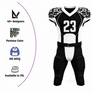 Ensemble Maillot et Short de Football Américain Personnalisé Sublimé pour Homme – Col en V, Anti-Transpiration, Ajusté, Sans Manches, Noir et Blanc - Product Image 4
