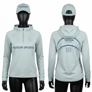 Sweat à capuche de sport pour femmes, 245 GSM, tissu extensible en polyester et élasthanne de qualité supérieure, bleu et blanc avec empiècements contrastés, logo personnalisé par sublimation - Product Image 4