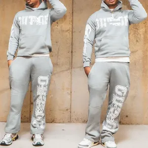 Conjunto de Sudadera y Pantalones Deportivos para Hombre con Logotipo Personalizado, Estampado DTG, Estilo Vintage, Lavado Ácido, Pantalones Acampanados y Sudadera con Cremallera - Product Image 5