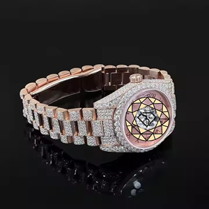 Luxury Unisex Stainless Steel Crystal Diamond Fashion <b>Watch</b> Analog Roman Numeral Quartz Movement Deployment Clasp 46mm <b>Case</b> - Product Image 4