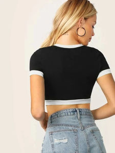 Camiseta Corta Holgada de Color Negro para Mujer, a la Moda, con Cuello Redondo, Teñida de Negro, Servicio OEM 2026 - Product Image 6