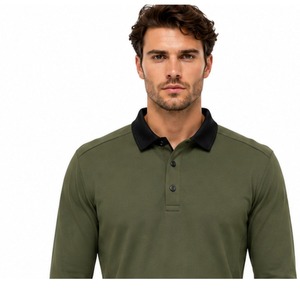 เสื้อโปโลแขนยาวสีเขียวมะกอกสำหรับผู้ชาย คอปกสีดำ สำหรับขี่ม้า ทรงเข้ารูป กระชับรูปร่าง เสื้อขี่ม้า - Product Image 6