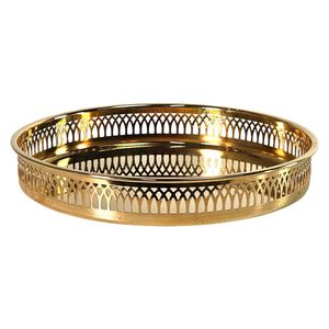 Elegante Bandeja Redonda Dorada con Borde Decorativo, Plato Decorativo de Metal para Mesa de Comedor y Decoración del Hogar - Product Image 6
