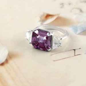 Bague Asscher en argent sterling avec alexandrite, bijou de fiançailles et de mariage, pierre précieuse naturelle, cadeau de demande en mariage pour femme - Product Image 1
