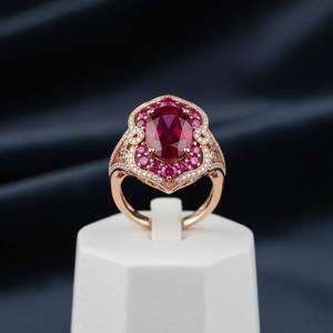 Anillo de compromiso y boda para mujer, de plata 925, con rubí ovalado en oro rosa, engaste de púas, estilo minimalista, tercera parte - Product Image 1