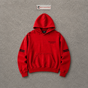 Sweat à capuche oversize rouge pour homme avec poche avant et rayures sur les manches, motifs graphiques variés, style décontracté pour l'automne - Product Image 5