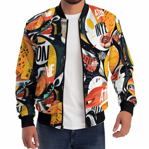 Custom Mens Floral Bomber <b>Jacket</b> Digital Print Birds Flowers Polyester Cotton <b>Zip</b> <b>Up</b> Casual Varsity <b>Jacket</b> OEM - Product Image 3