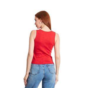 Débardeur tricoté rouge pour femme, col carré, tenue décontractée - Product Image 6