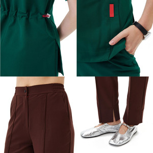 Blusas Médicas Premium para Mujer, Cuello Redondo, Manga Corta, Cintura Ajustable con Cordón, Conjunto de Uniformes de Hospital para Mujer - Product Image 4