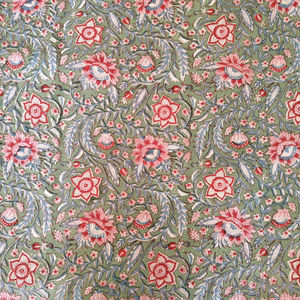 Tela de algodón puro 100% rojo y azul, tela con estampado de mano Floral indio para bolsos de ropa de mujer y niño, diseño de bloque Floral - Product Image 1