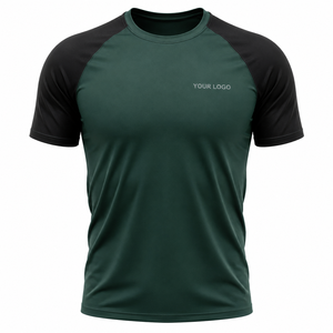 <b>Men's</b> Green <b>Black</b> Raglan Sleeve Performance T-<b>Shirt</b> Quick Dry <b>Slim</b> <b>Fit</b> O-Neck Sporty Design Front Logo Printing - Product Image 1