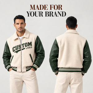 เสื้อแจ็คเก็ต Letterman แบบพรีเมียมสั่งทำพิเศษ ปักลายเชนิลล์ ตัวเสื้อทำจากผ้าขนสัตว์ แขนเสื้อทำจากหนัง สไตล์ลำลองแนวสตรีทแฟชั่น - Product Image 1