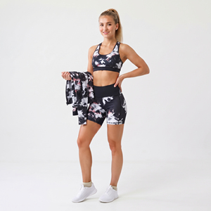 Conjunto Deportivo de 3 Piezas para Mujer: Shorts de Compresión Estampados, Chaqueta Corta para Yoga y Top Deportivo con Espalda Cruzada para Entrenamiento en el Gimnasio - Product Image 3
