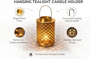 Moroccan Style Brass Lantern Decorative Candle Holder <b>Heat</b> Resistant Hanging Home Garden Outdoor <b>Lighting</b> - Product Image 3
