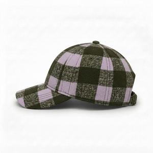 Gorra de Béisbol Casual Unisex de 6 Paneles, Franela Transpirable e Impermeable, Diseño a Cuadros Verde Oliva y Rosa, Gorra Deportiva para las Cuatro Estaciones, Personalizable - Product Image 2