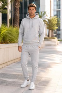 Conjunto Deportivo Cómodo de Felpa para Hombre, Sudadera con Capucha y Pantalones Deportivos con Cintura Elástica para Deportes y Ocio Diarios - Product Image 4
