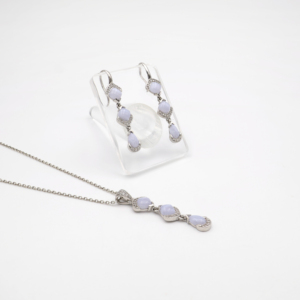 Ensemble de pendentif et boucles d'oreilles en agate bleue en forme de poire, argent 925, bijoux fins et élégants pour femmes, pierres précieuses de luxe - Product Image 4