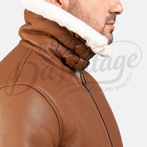 Veste bomber en cuir véritable pour homme, couleur marron clair, doublure en fausse fourrure blanche, veste d'aviateur d'hiver, manteau en cuir de qualité supérieure - Product Image 1
