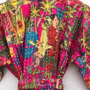 Chaqueta corta con estampado de Farida Kahlo de tela de algodón, chaqueta Kantha acolchada hecha a mano, bata índigo Kantha para mujer, novedad - Product Image 2