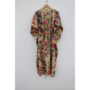 Bata de mujer con estampado floral, informal, para verano, cuello en V, manga corta, 100% algodón, cierre con cordón, transpirable, estilo bohemio, para playa - Product Image 5