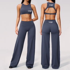 New Collection High Waist Wide Leg Yoga Pants Set Leisure Yoga Wear Pilates Tummy Control Open Back Nude Feel Gym Fitness Set - Product Image 6