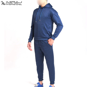 OEM ODM Comfortable Fully Customized Made Fashion Wear Wholesale Rate Solid Blue Color Hooded Full Sleeve Tracksuits For <b>Men</b> - Product Image 3