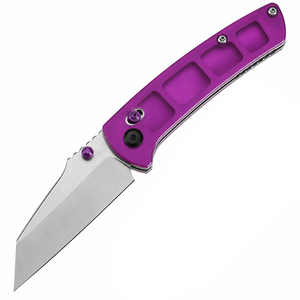 Cuchillos plegables con mango metálico morado y hoja plateada, con diseño de agarre empotrado y clip de bolsillo con perno para el pulgar, para uso diario en exteriores. - Product Image 1