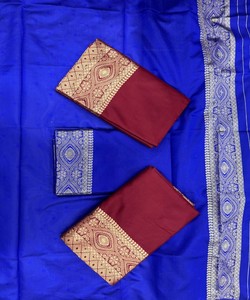 Sari de seda color granate con borde de zari, traje tradicional indio para bodas, para mujer, largo hasta el suelo, corte regular, sin arrugas. - Product Image 6