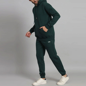 Ensemble de survêtement en molleton pour homme, deux pièces, en coton, à capuche, couleur unie, grande taille, hiver, personnalisé, coupe oversize - Product Image 3