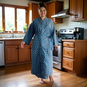 Teal Thì Thầm vượt thời gian hoa thanh thản Aura Womens trong thương mại công bằng cotton thoải mái Kimono áo Teal màu xanh buti in - Product Image 1