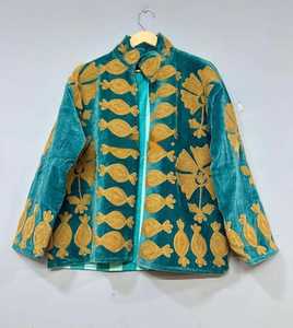 Multi Color Indian Suzani <b>Velvet</b> Winter <b>Jacket</b> Embroidered Handmade Short Festival Coat Ethnic Bohemian Outerwear Winter <b>Jacket</b> - Product Image 2