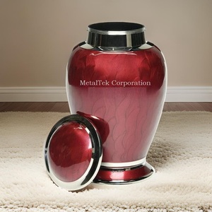 <b>Red</b> Metal Aluminium Adult Funeral Cremation Urns for Human Ashes Handcrafted Luxury Style Memorial Decorative Urns Manufacturer - Product Image 2