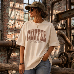 เสื้อยืดคอกลมแขนสั้นทรงหลวมพิมพ์ลายกาแฟตามสภาพอากาศสำหรับผู้หญิง ผ้าฝ้าย 100% สวมใส่สบายๆ ลายจุด เหมาะกับทุกฤดู - Product Image 3