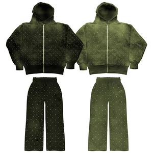 Survêtement unisexe à imprimé pois, sweat à capuche et pantalon, décontracté, longueur intégrale, pour l'automne, fermeture éclair, coupe classique, 100% coton - Product Image 4