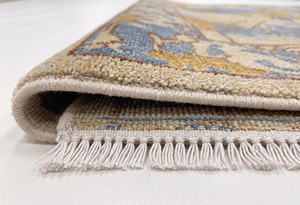 Tapis en laine Oushak moderne, écologique, antidérapant, tufté à la main, texture unie, poils moyens, bordure vieillie pour salon - Product Image 6