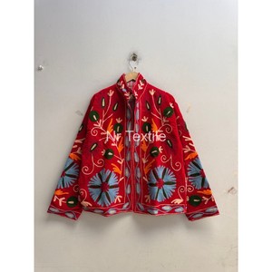 Chaqueta Tejida con Bordado Suzani Indio, Diseño Floral, Cuello Alto, Manga Larga, Forro de Algodón, para Otoño - Product Image 4