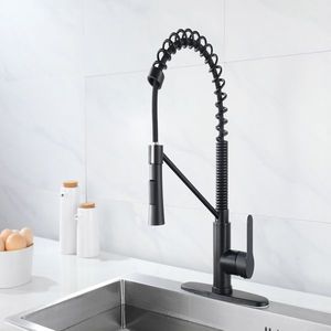 Matte Black Single Handle Kitchen Sink Faucet with Pull Sprayer & Soap Dispenser for Utility Sink Use - Product Image 3