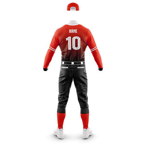 Custom Baseball Uniform Full Sleeve Red Black Striped Sublimated Print Breathable Fitted Men's All Season Apparel - Product Image 3