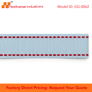 Cinta de grogrén de 25 mm, 100% poliéster, azul polvo con borde rojo cosido, suministro a granel de fábrica OEM, accesorios para bebés, lazos para el pelo, envoltura de regalos - Product Image 6