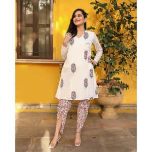 Angrakha Set in Snowy Pattern Casual Cotton <b>Kurta</b>/Kurti XS Size for India/Pakistan Kurti New Arrival <b>Women</b> Pure Cotton <b>Kurta</b> set - Product Image 3