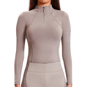 Chemise d'équitation de luxe moderne haut de gamme pour femme, légère, décontractée, unie, avec logo brodé, fermeture éclair, séchage rapide, extensible - Product Image 3
