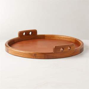 Eco-Friendly Round Wooden Serving <b>Tray</b> with Handles <b>Large</b> Wooden Decorative Platter for Coffee Table Food Tea Drinks Kitchen - Product Image 2