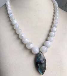 Natural White Rainbow Moonstone Jewelry Gemstone Necklace with <b>Labradorite</b> Marquise <b>pendant</b> Gemstone - Product Image 4
