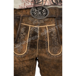 Pantalones Cortos Bávaros de Cuero de Cabra con Diseño a Cuadros y Aspecto Antiguo para Hombre, Cintura Media, Transpirables, para Oktoberfest, Todas las Tallas - Product Image 2